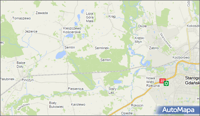 mapa Semlin gmina Starogard Gdański, Semlin gmina Starogard Gdański na mapie Targeo