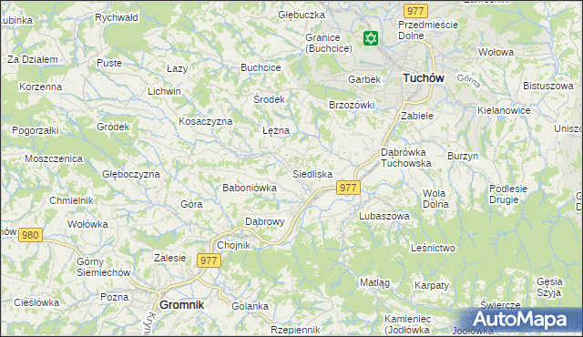 mapa Siedliska gmina Tuchów, Siedliska gmina Tuchów na mapie Targeo