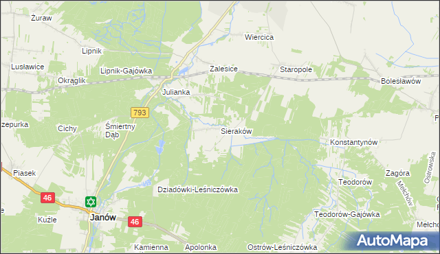 mapa Sieraków gmina Przyrów, Sieraków gmina Przyrów na mapie Targeo