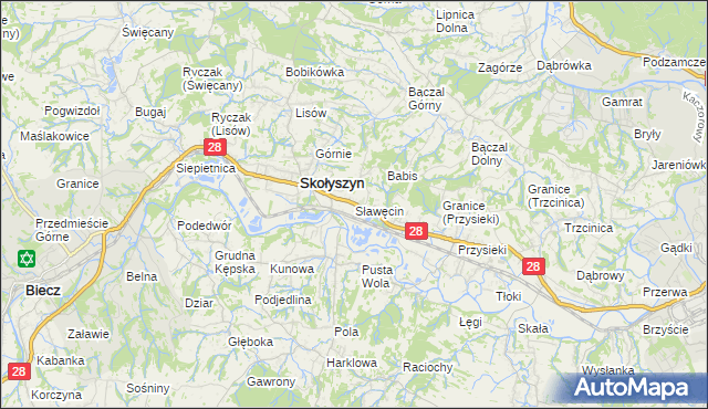 mapa Sławęcin gmina Skołyszyn, Sławęcin gmina Skołyszyn na mapie Targeo