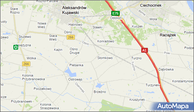 mapa Słomkowo gmina Aleksandrów Kujawski, Słomkowo gmina Aleksandrów Kujawski na mapie Targeo