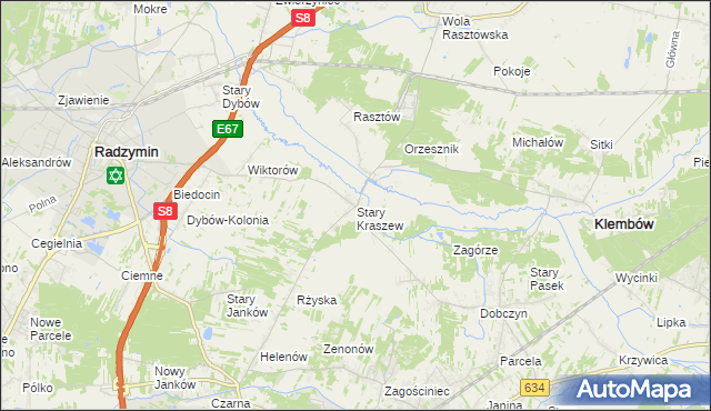 mapa Stary Kraszew, Stary Kraszew na mapie Targeo