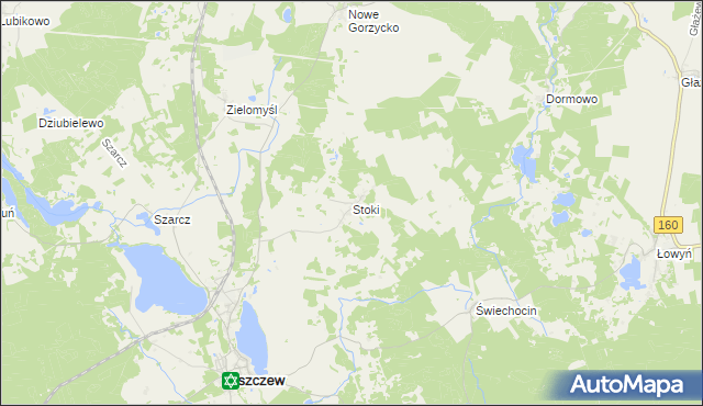 mapa Stoki gmina Pszczew, Stoki gmina Pszczew na mapie Targeo