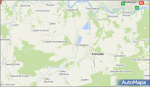 mapa Szczeglacin, Szczeglacin na mapie Targeo