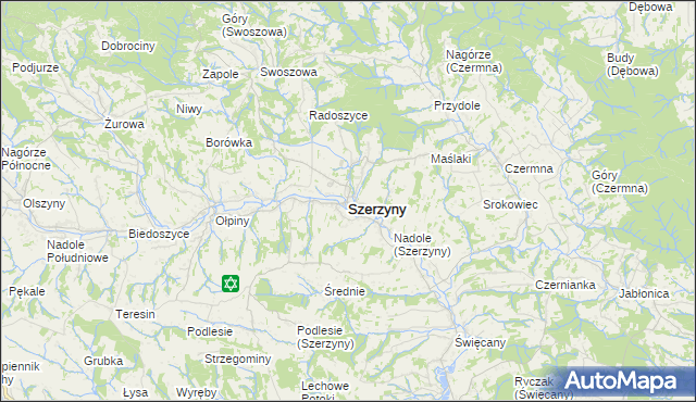 mapa Szerzyny, Szerzyny na mapie Targeo