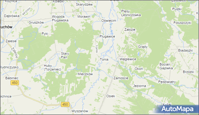 mapa Tonia gmina Doruchów, Tonia gmina Doruchów na mapie Targeo