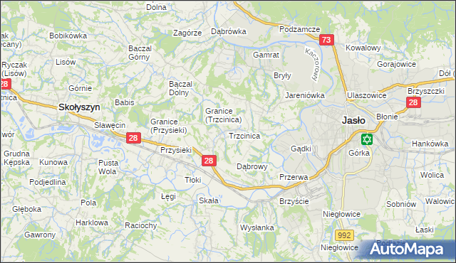 mapa Trzcinica gmina Jasło, Trzcinica gmina Jasło na mapie Targeo
