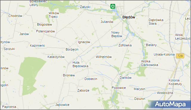 mapa Wilhelmów gmina Błędów, Wilhelmów gmina Błędów na mapie Targeo