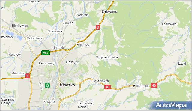 mapa Wojciechowice gmina Kłodzko, Wojciechowice gmina Kłodzko na mapie Targeo