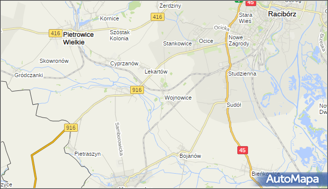 mapa Wojnowice gmina Krzanowice, Wojnowice gmina Krzanowice na mapie Targeo