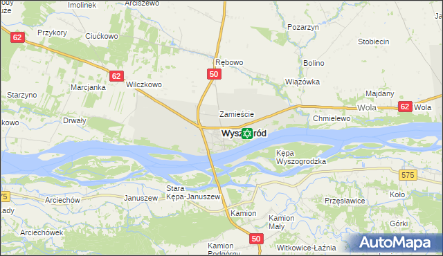 mapa Wyszogród powiat płocki, Wyszogród powiat płocki na mapie Targeo