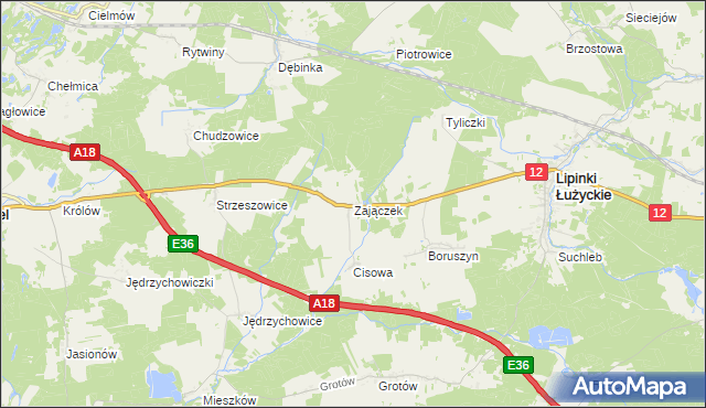 mapa Zajączek gmina Lipinki Łużyckie, Zajączek gmina Lipinki Łużyckie na mapie Targeo