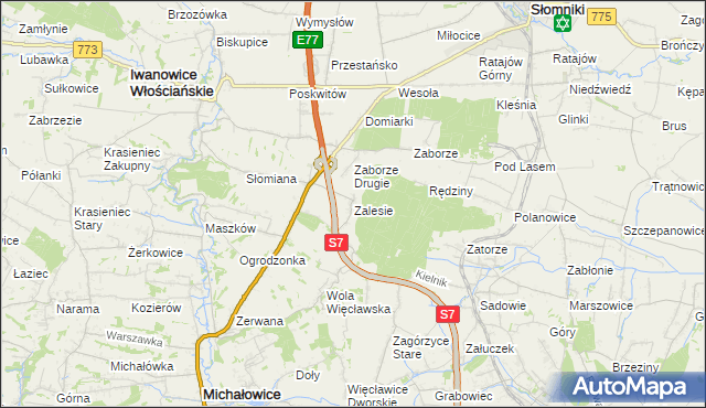 mapa Zalesie gmina Iwanowice, Zalesie gmina Iwanowice na mapie Targeo