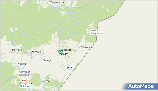 mapa Żmijowiska gmina Wielkie Oczy, Żmijowiska gmina Wielkie Oczy na mapie Targeo