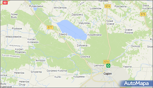 mapa Zofiówka gmina Łąck, Zofiówka gmina Łąck na mapie Targeo