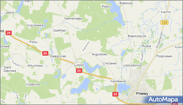 mapa Augustowo gmina Kwilcz, Augustowo gmina Kwilcz na mapie Targeo