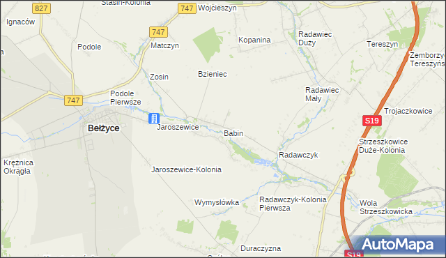 mapa Babin gmina Bełżyce, Babin gmina Bełżyce na mapie Targeo