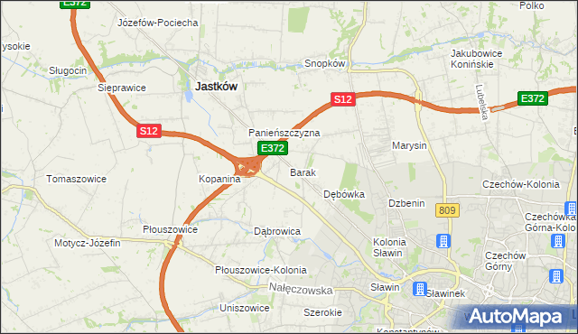 mapa Barak gmina Jastków, Barak gmina Jastków na mapie Targeo