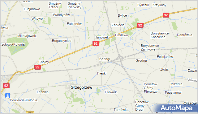 mapa Barłogi gmina Grzegorzew, Barłogi gmina Grzegorzew na mapie Targeo