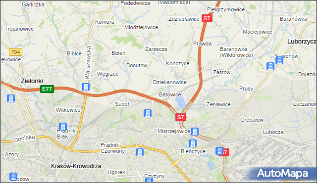 mapa Batowice, Batowice na mapie Targeo