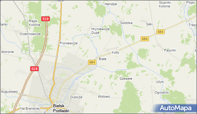 mapa Biała gmina Bielsk Podlaski, Biała gmina Bielsk Podlaski na mapie Targeo