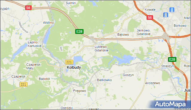 mapa Bielkowo gmina Kolbudy, Bielkowo gmina Kolbudy na mapie Targeo