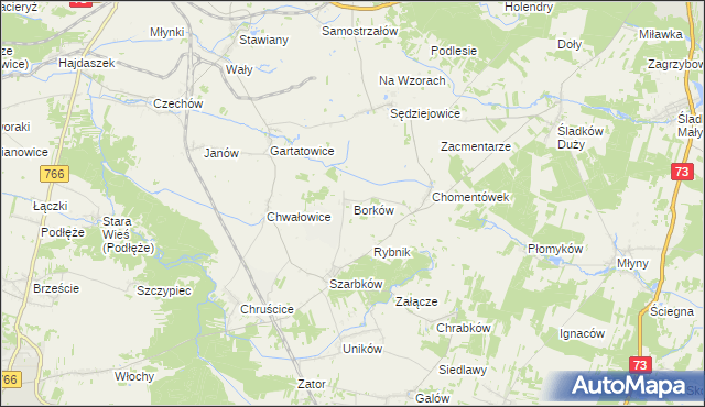 mapa Borków gmina Pińczów, Borków gmina Pińczów na mapie Targeo