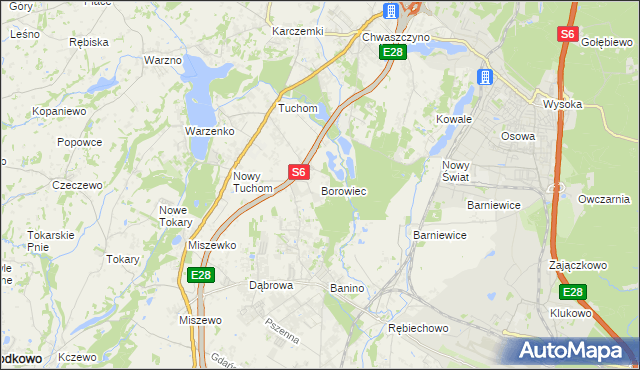 mapa Borowiec gmina Żukowo, Borowiec gmina Żukowo na mapie Targeo