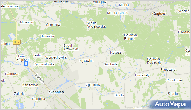 mapa Boża Wola gmina Siennica, Boża Wola gmina Siennica na mapie Targeo
