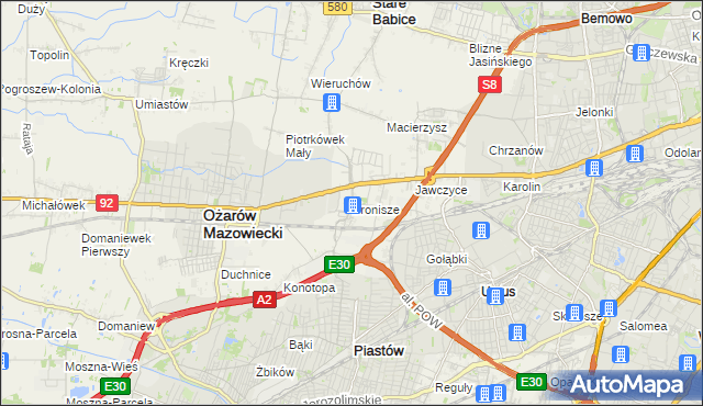 mapa Bronisze gmina Ożarów Mazowiecki, Bronisze gmina Ożarów Mazowiecki na mapie Targeo