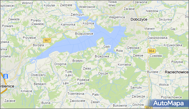 mapa Brzezowa gmina Dobczyce, Brzezowa gmina Dobczyce na mapie Targeo