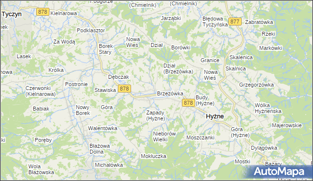 mapa Brzezówka gmina Hyżne, Brzezówka gmina Hyżne na mapie Targeo