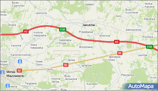 mapa Brzozówka gmina Jakubów, Brzozówka gmina Jakubów na mapie Targeo