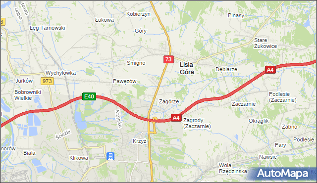 mapa Brzozówka gmina Lisia Góra, Brzozówka gmina Lisia Góra na mapie Targeo