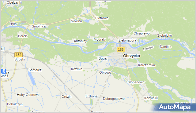 mapa Bugaj gmina Obrzycko, Bugaj gmina Obrzycko na mapie Targeo