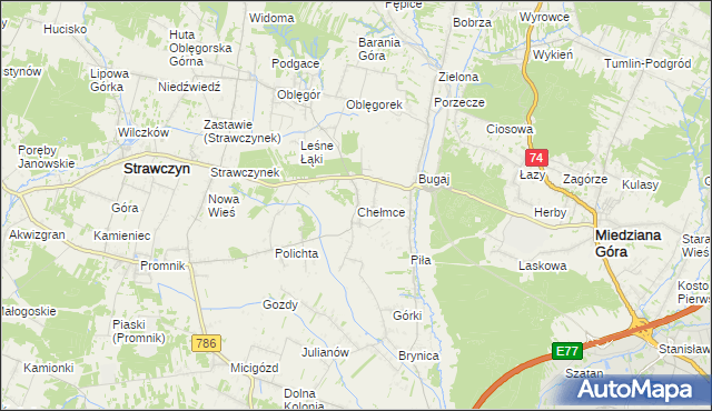mapa Chełmce gmina Strawczyn, Chełmce gmina Strawczyn na mapie Targeo