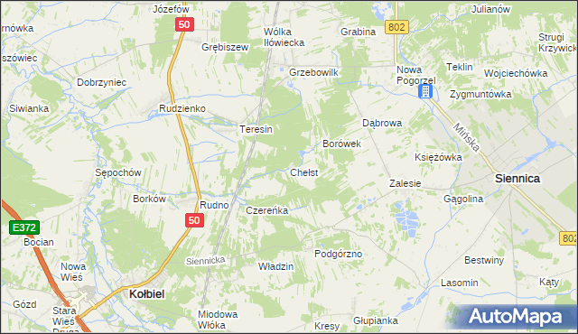 mapa Chełst gmina Siennica, Chełst gmina Siennica na mapie Targeo