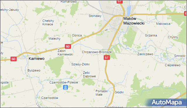 mapa Chrzanowo gmina Szelków, Chrzanowo gmina Szelków na mapie Targeo
