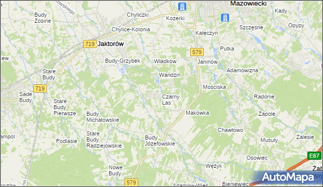 mapa Czarny Las gmina Grodzisk Mazowiecki, Czarny Las gmina Grodzisk Mazowiecki na mapie Targeo