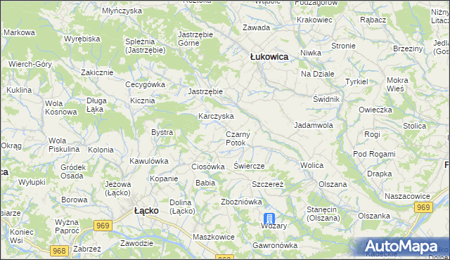 mapa Czarny Potok gmina Łącko, Czarny Potok gmina Łącko na mapie Targeo