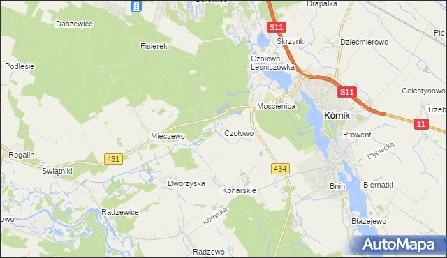 mapa Czołowo gmina Kórnik, Czołowo gmina Kórnik na mapie Targeo