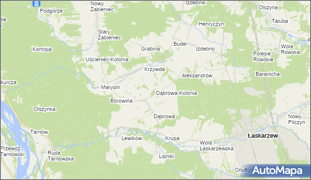 mapa Dąbrowa-Kolonia gmina Łaskarzew, Dąbrowa-Kolonia gmina Łaskarzew na mapie Targeo