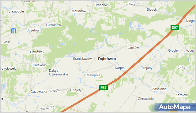 mapa Dąbrówka powiat wołomiński, Dąbrówka powiat wołomiński na mapie Targeo