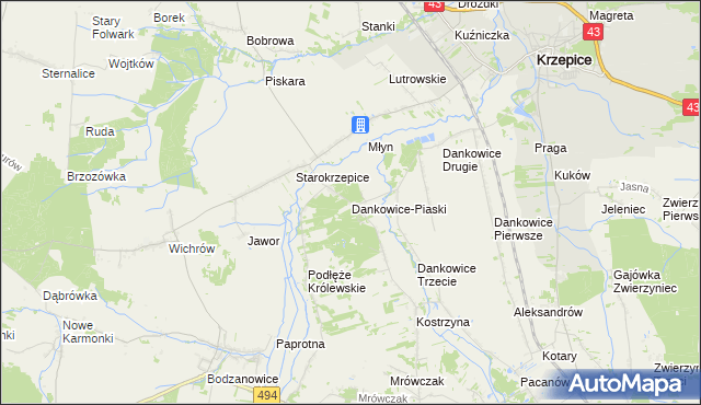 mapa Dankowice-Piaski, Dankowice-Piaski na mapie Targeo