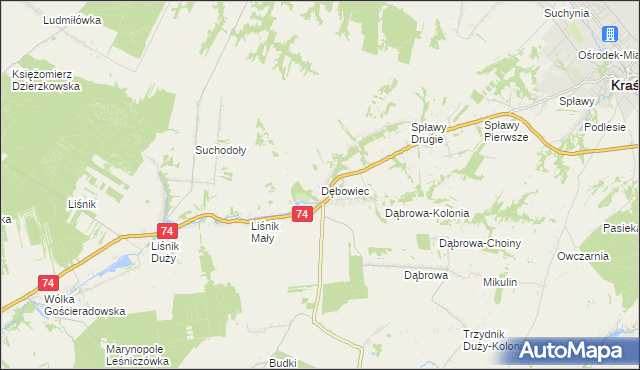 mapa Dębowiec gmina Trzydnik Duży, Dębowiec gmina Trzydnik Duży na mapie Targeo