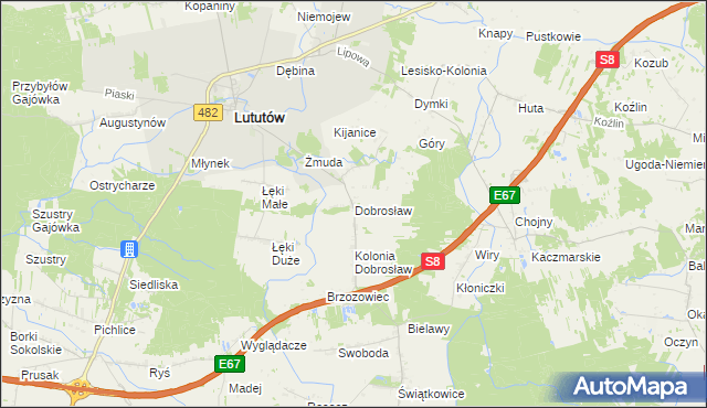 mapa Dobrosław gmina Lututów, Dobrosław gmina Lututów na mapie Targeo