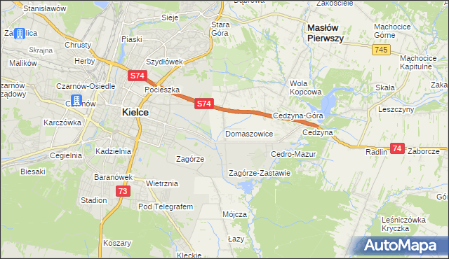 mapa Domaszowice gmina Masłów, Domaszowice gmina Masłów na mapie Targeo