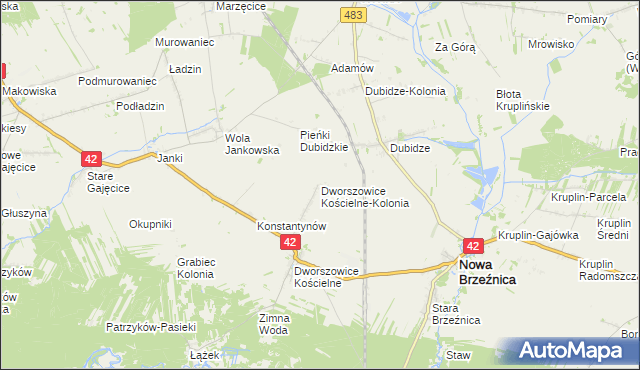 mapa Dworszowice Kościelne-Kolonia, Dworszowice Kościelne-Kolonia na mapie Targeo