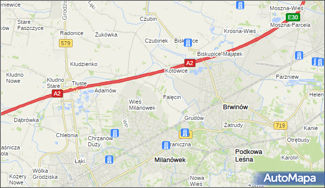 mapa Falęcin gmina Brwinów, Falęcin gmina Brwinów na mapie Targeo
