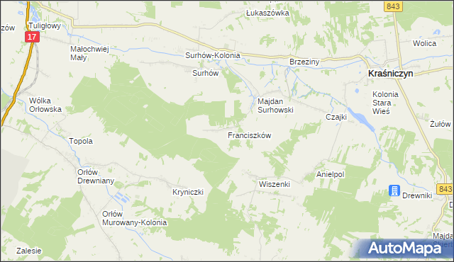 mapa Franciszków gmina Kraśniczyn, Franciszków gmina Kraśniczyn na mapie Targeo